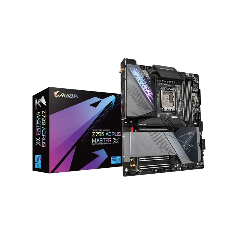 Материнская плата GIGABYTE Z790 AORUS MASTER X, Z790 s1700, 4xDDR5(256GB), DP, 1xPCIe 5.0x16, 2xPCIe 3.0x16, 1xLAN (10GbE), Wi-Fi 7, BT 5.3, 4xSATA 6Gb/s, 5xM.2, 3xUSB-C, 11xUSB 3.2, ATX